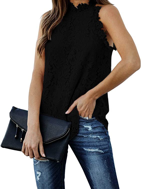 Women's Camisole Sleeveless Crochet Lace Halter Racerback Tank Top Black