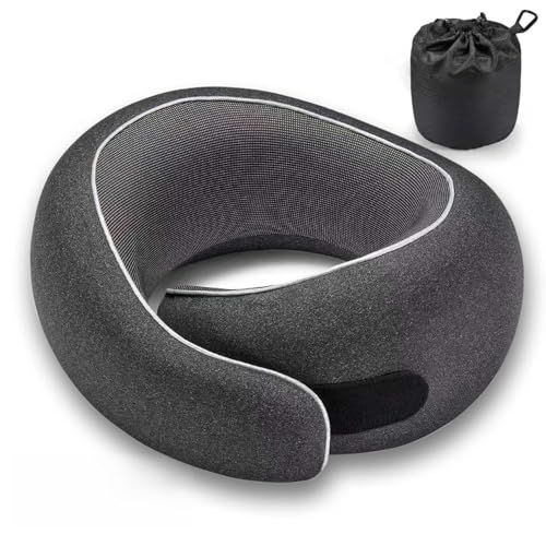 Image of Travel Neck Pillow for Airplanes, Premium Memory Foam Neck Pillow with Ergonomic 360 Support, Travel Essentials for Plane, Car, Train and Home, Ink Black