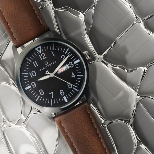 Image of Carlington Aristocrat Series Analog Day & Date Watches for Men with Premium Leather Strap - CT 1074