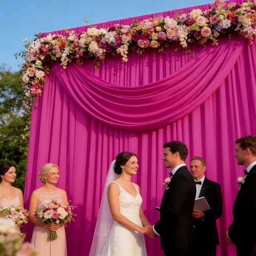 Image of 10ft x 10ft Fluorescent Fuchsia Backdrop Curtains for Parties, Polyester Fabric Backdrop Drapes with Rod Pockets for Weddings, Birthday, Halloween, Christmas Party Background Curtain, 2 Panels