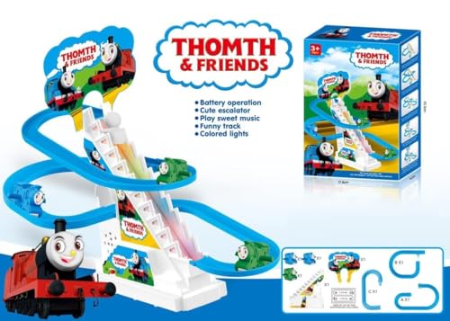 Image of MOROVIK Duck Slide Toy Set, Funny Automatic Stair-Climbing Ducklings Cartoon Race Track Set Little Lovely Duck Slide Toy Escalator Toy with Lights and Music (Duck Slide) (THOMTH Track Racer)