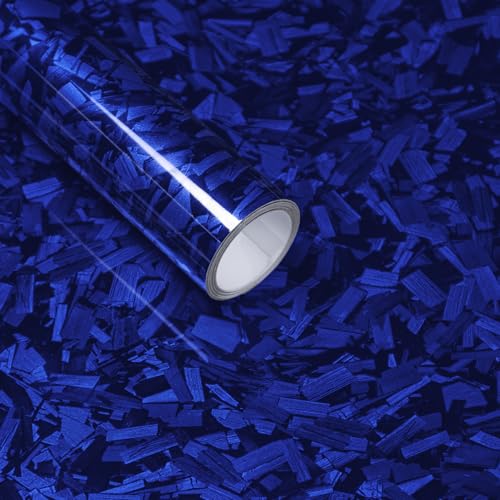 Blue Forged Carbon Fiber Vinyl Wrap, Foneso Self Adhesive Film, High Glossy Car Wrap Roll, Auto Interior Stickers Sheets Films Wraps Without Bubble for DIY Use 1ft x 5ft