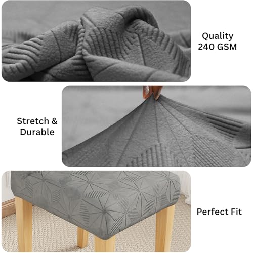Image of Lukzer Elastic Dining Chair Cover - 2PC Pastel Dark Grey Starlight | Textured High Stretch Jacquard Seat Cover | Removable Washable Short Dining Chair Cover Protector Seat Slipcover | (CC-140-02)