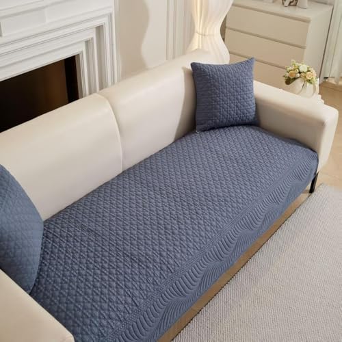 Image of HOMETHREADS Premium Cotton Sofa Cover Mat with PVC Backing for Non-Slip Comfort (Blue, 1 Seater Large| 70x90cm)