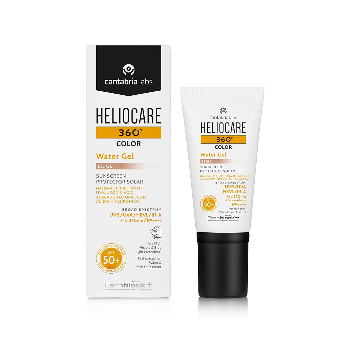 Heliocare 360° Color Water Gel SPF 50+ .- Crema Solar Facial, Fotoprotector Avanzado, Ultraligera, Hidratante, Pieles Normales y Sensibles, Resistente al Agua, Color Beige, 50ml
