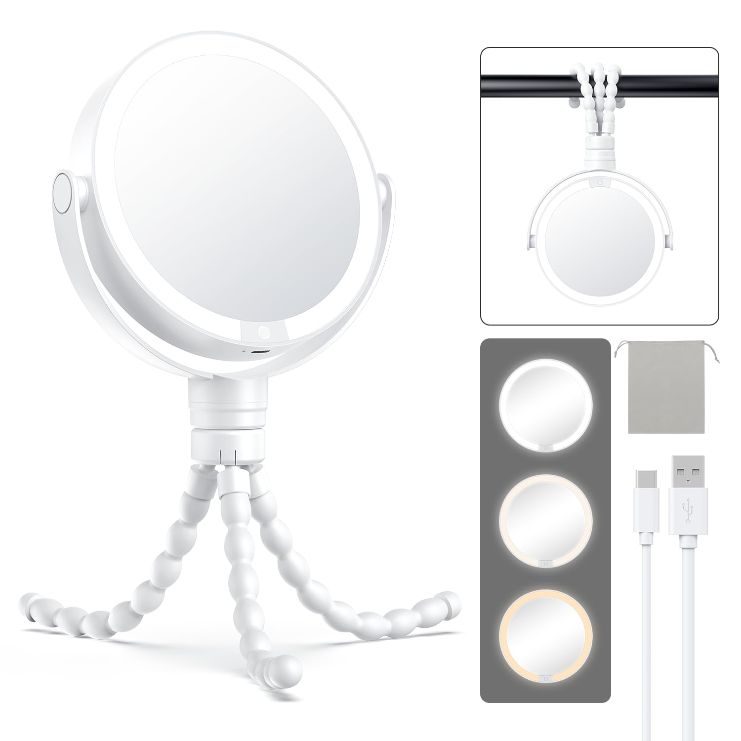 TRAVEL MAKEUP MIRROR LED付き 折りたたみスタンドミラー TRAVEL MAKEUP MIRROR/充電式LEDライト付き折りたたみミラー