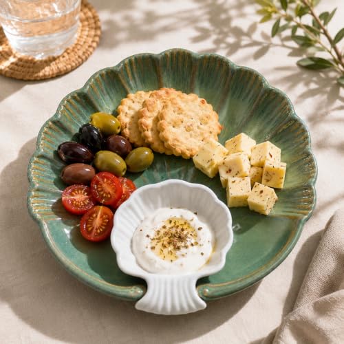 Image of The Earth Store Green Sea Shell Ceramic Platter - Microwave & Dishwasher Safe Serving Platter Ceramic | Platter Plates for Serving Snacks, Appetizers & Desserts for Home, Cafes & Restaurants