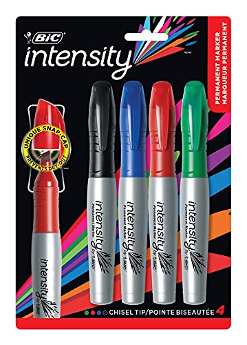 Bic Mark-It Chisel Tip Permanent Markers 4 Pkg-Black, Blue, Red & Green