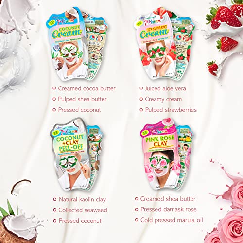 7th Heaven Pamper Skincare Set - 4 x Face Masks to Moisturise and Hydrate Dry Skin - With Coconut & Clay Peel Off Mask, Pink Rose Clay Mask, Strawberry Cream and Coconut Cream Face Mask - Image 5