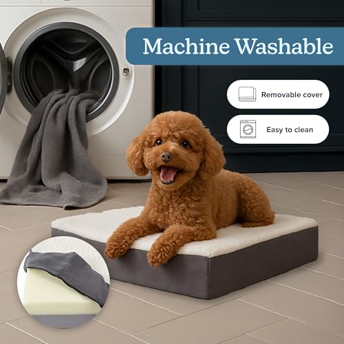 Orthopedic Dog Bed - 2-Layer Memory Foam Crate Mat with Machine Washable Sherpa Cover - 20x15 Pet Bed for Small Dogs Up to 20lbs by PETMAKER (Gray) - Image 4