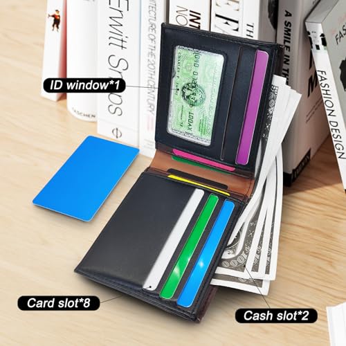 Men's Wallets, Leather Bifold Slim Wallet, Minimalist Credit Card Thin Wallet with 8 Card Slots and ID Window (Coffee)4