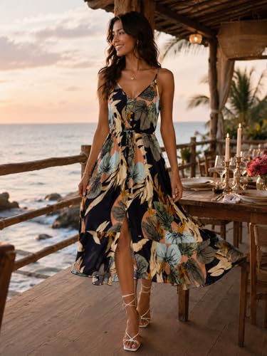Image of BROVAVE Women's 2026 Summer Casual Boho Sundress Spaghetti Strap Midi Dress