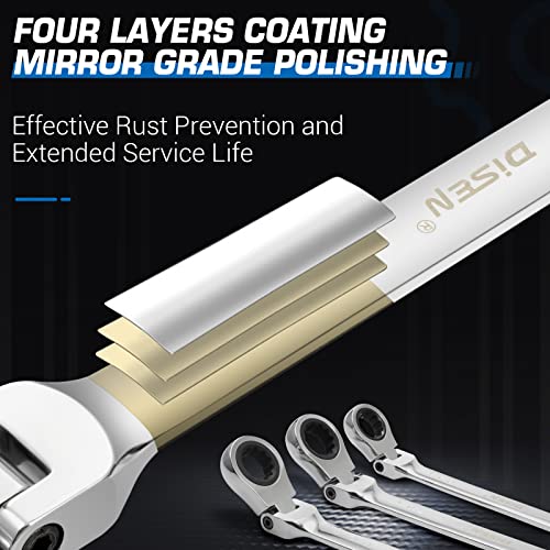 image for DISEN Extra Long Flex Head Ratcheting Wrench set, 6Pcs Double Box End 