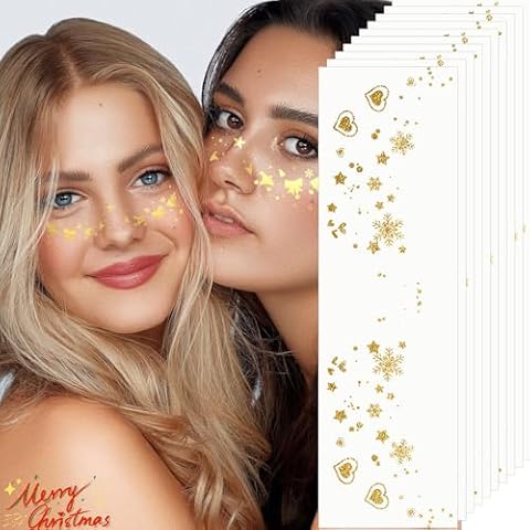 Glitter Freckles Face Tattoo - Christmas Gold Star Sparkle Freckles Makeup Patches - Face Glitter Glow up ChristmasTemporary Tattoos Sticker-10Count (01.mixed gold 10pcs) Cover