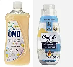 Kit Roupas Delicadas Amaciante Comfort Bebe + Lava Roupas Omo Delicadas 500ml