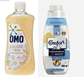 Kit Roupas Delicadas Amaciante Comfort Bebe + Lava Roupas Omo Delicadas 500ml