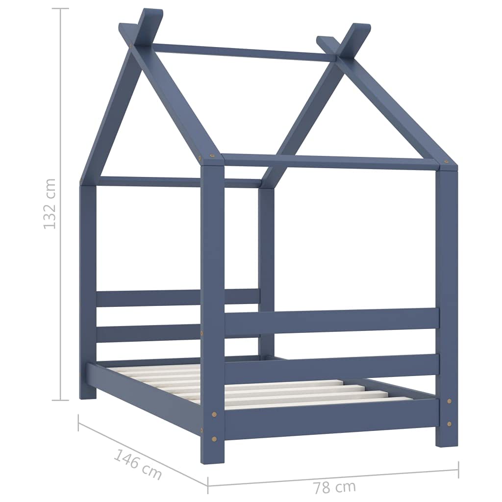 Massivholz-Kinderbettgestell Baumhausstil Grau 70x140 cm mit robusten Latten für Stabilität - 1 Bettrahmen aus Kiefer für ultimative Privatsphäre und Spielhaus-Atmosphäre