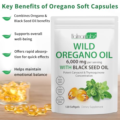 Oreganoöl 120 Softgels – 2-in-1 6000 mg Oreganoöl mit Schwarzsamenöl 200 mg – 165 mg Carvacrol – natürlich und gentechnikfrei – hochwirksame Immun- und Verdauungsunterstützung