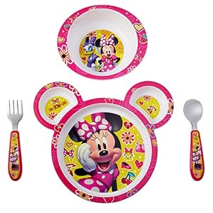 The First Years Disney Minnie Mouse Dinnerware Set – Toddler Plates and Toddler Utensils- 4 Count