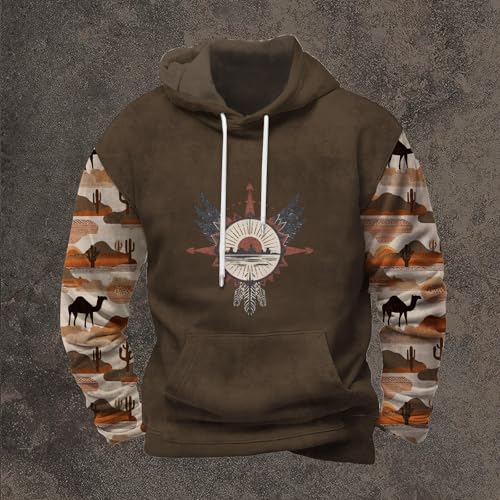 Men's Tribal Aztec Print Hoodie Sweatshirt Retro Casual Oversized Long Sleeve Lightweight Hooded Pullover with Pocket3
