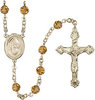 Bonyak Jewelry 14k Gold 6mm Austrian Crystal Saint Sharbel Rosary - November Yellow, Metal, No Gemstone