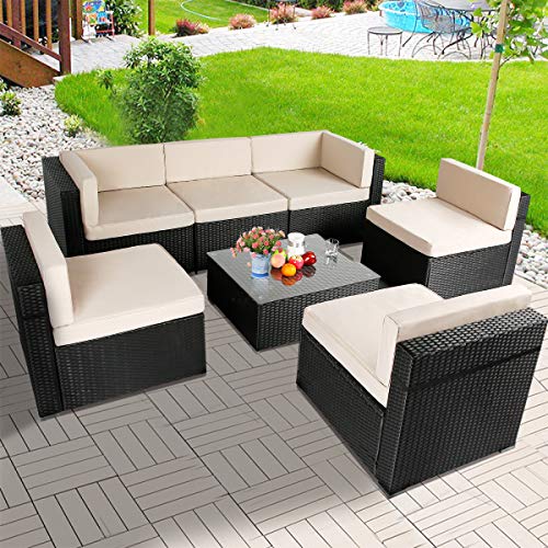 image for U-MAX 7 Piece Outdoor Patio Furniture Set, Black PE Rattan Wicker Sofa