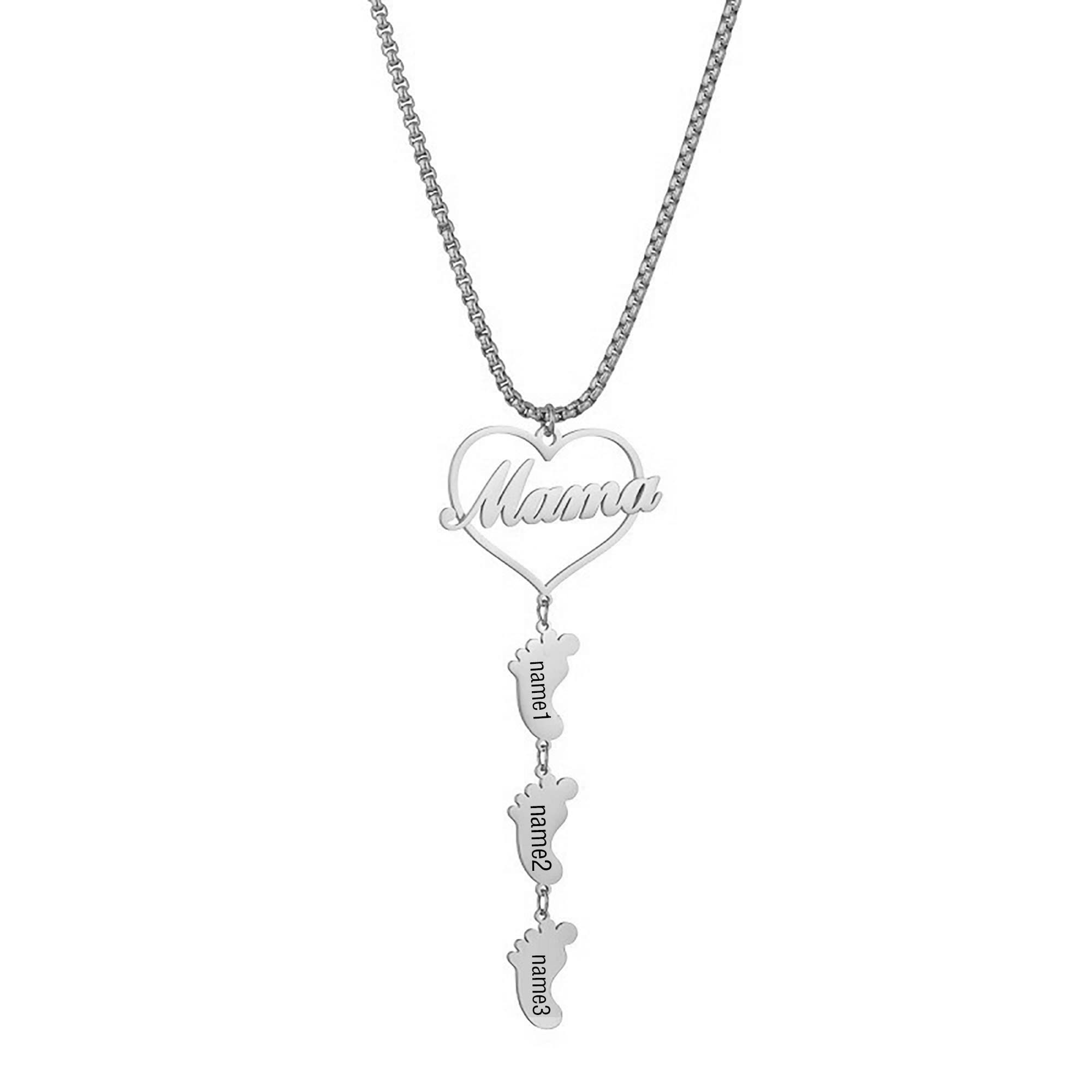 ZqlDDayUPRegalos personalizados de mamá para el collar del nombre de la madre con 1-6 nombre del niño grabado personalizado pies del bebé encantos en forma de corazón de acero inoxidable personalizado collar