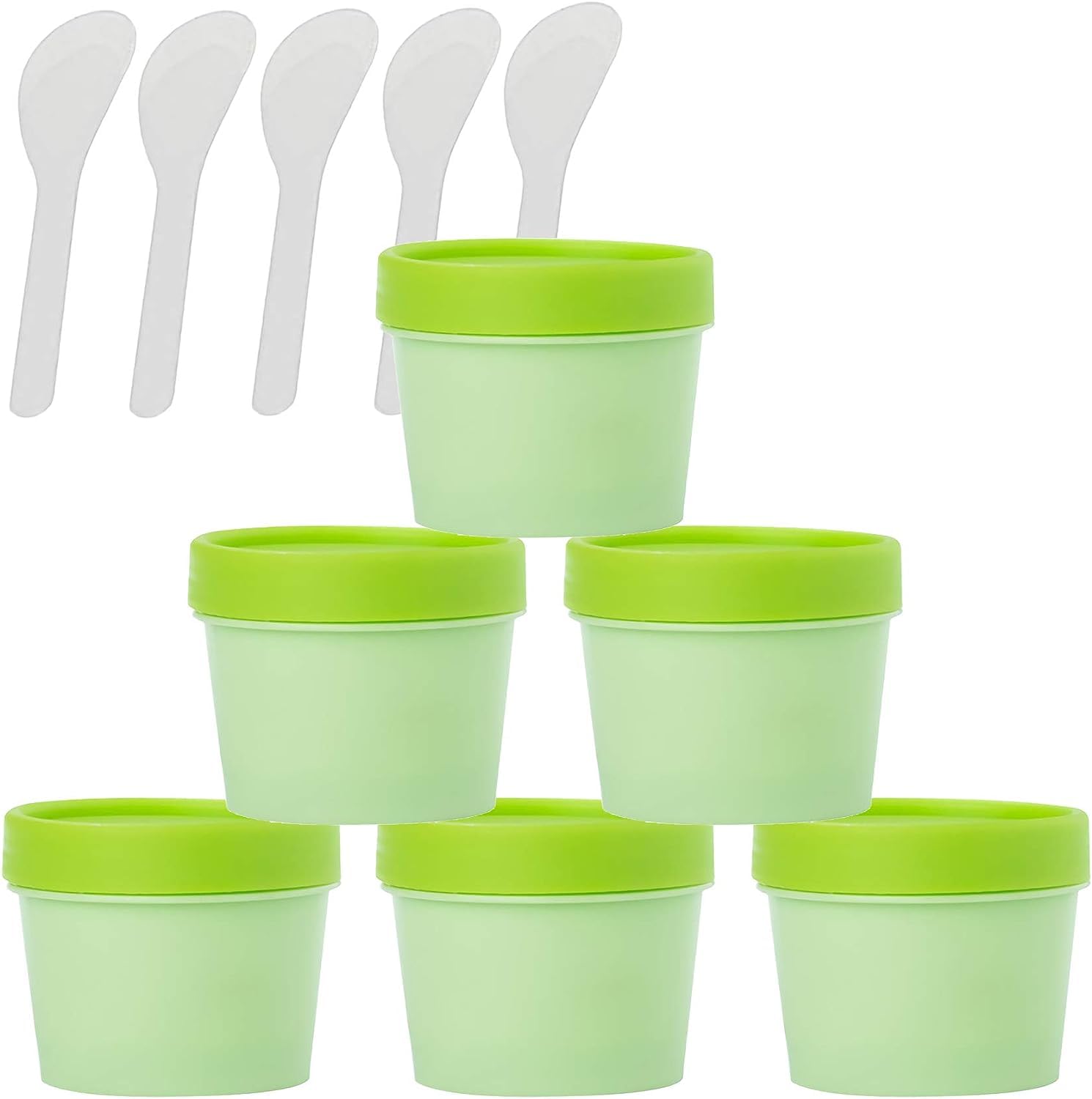 KRXSOBNV Cosmetic Jars, 6 PC Empty 200ml Pink Facial Mask Wide Mouth Plastic Jars, with Lids with Spatula(Green,100ml)