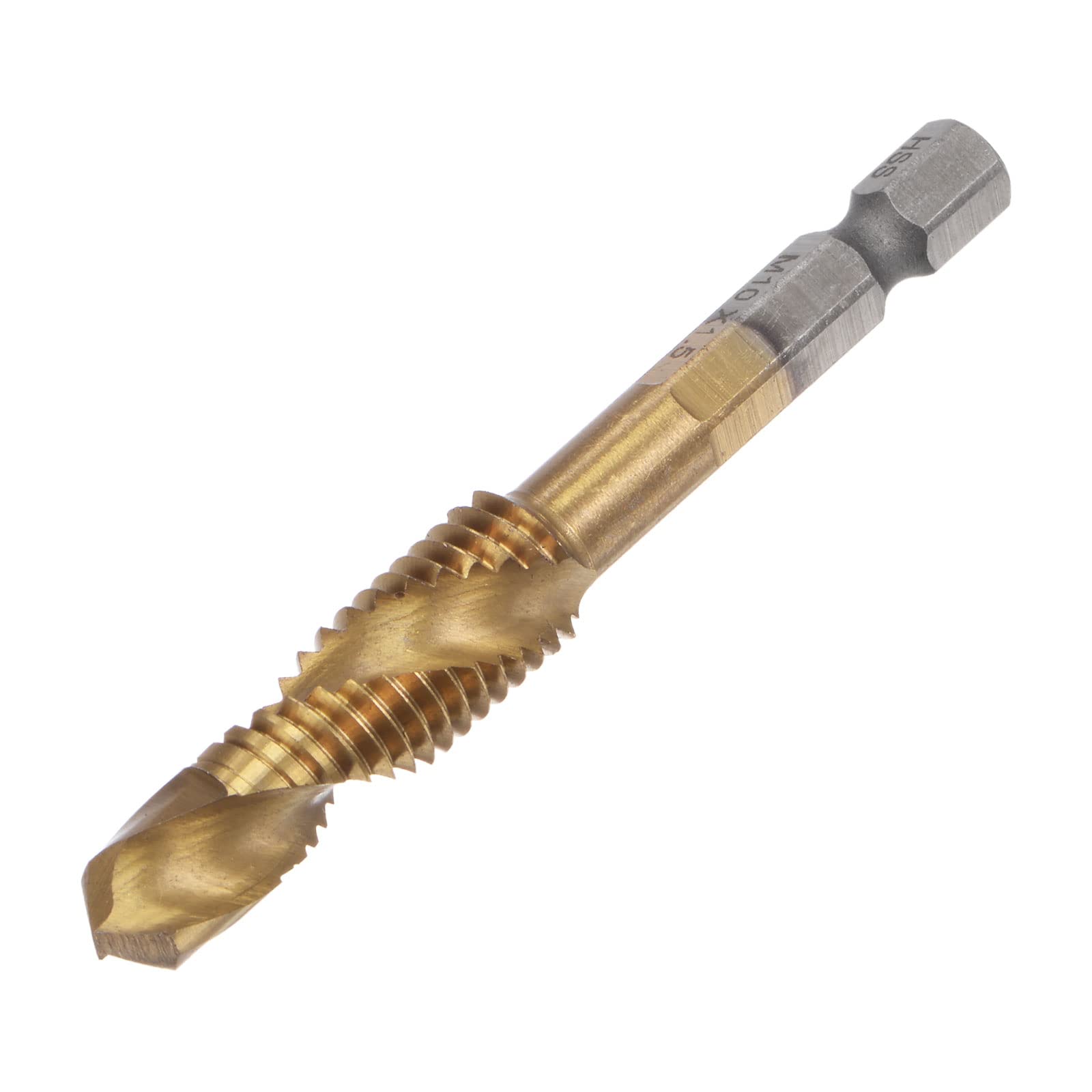 uxcell Combination Drill and Tap Bit, 1/4" Hex Shank M10 x 1.5 Metric Titanium Coated High Speed Steel 4341 Spiral Flute Drilling Tapping Tool Extra