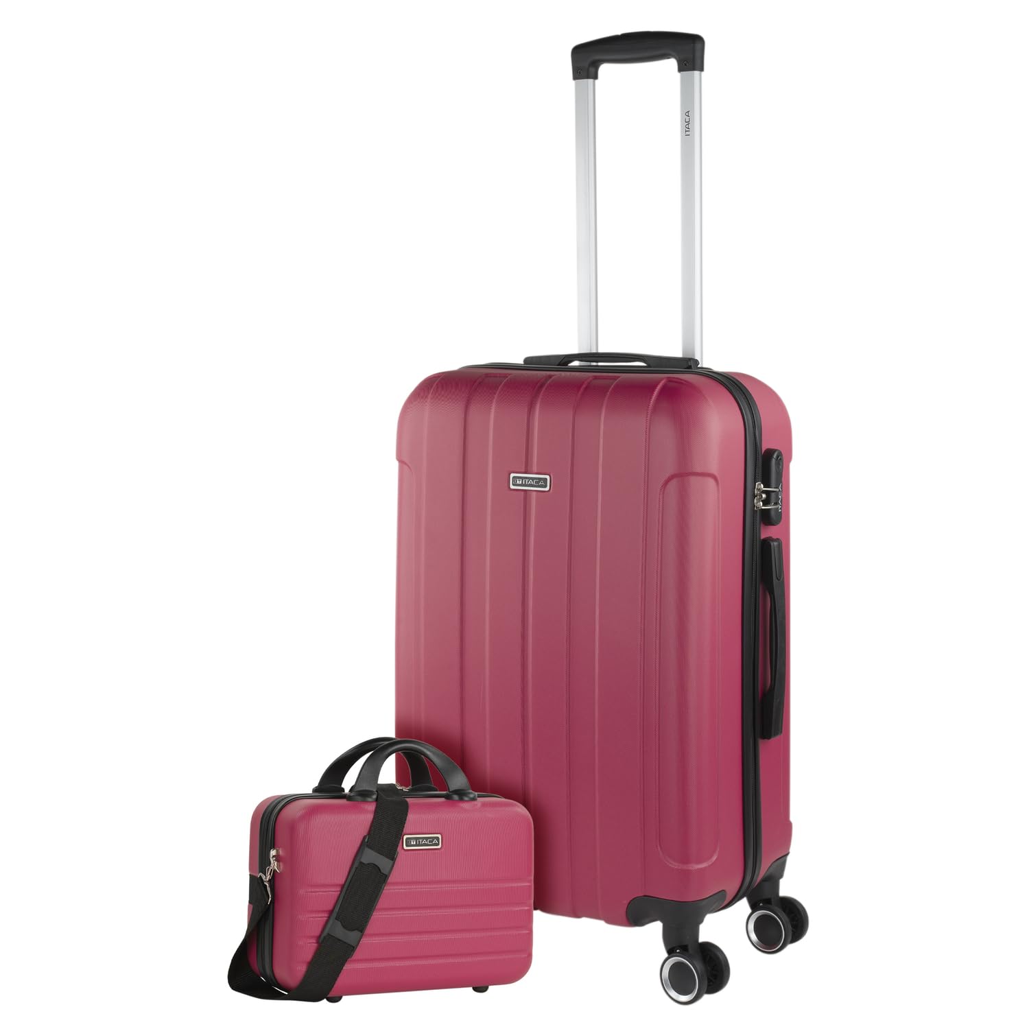 ITACA - Juego Maletas De Viaje rígidas Trolley con Candado de Combinación y 4 Doble Rueda 360° Set Maletas De Viaje Ligeras y Resistentes con Neceser, Fresa