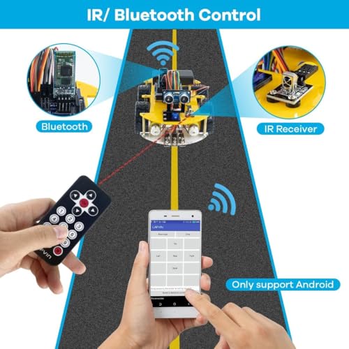 Image of Smart Robot Car Kit for Beginners with UNO R3 Board, Ultrasonic Sensor, Line Tracking, IR Remote Control and DIY Assembly, STEM Robotics Learning Kit Compatible with IDE