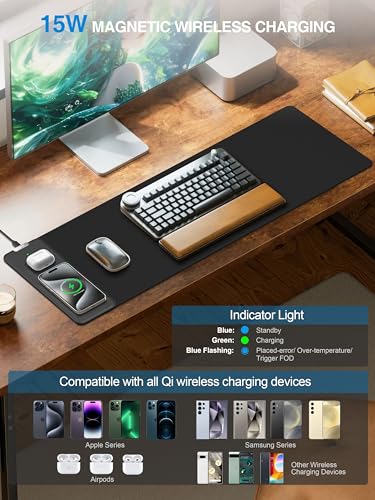 Image of TopMade Mouse Pad with 15W Fast Wireless Charging, 31.5 inchx11.81 inch XL Large Gaming Waterproof Desk Pad with Ultra-Smooth Surface, Non-Slip Base, Classic Black Computer Desk Mat for MacBook, PC, Laptop