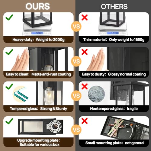 Image of Black Outside Lights for House 15 inch H Outdoor Wall Sconce Waterproof Large Exterior Light Fixtures for Garage, Doorway, Porch, Patio, 2 Pack