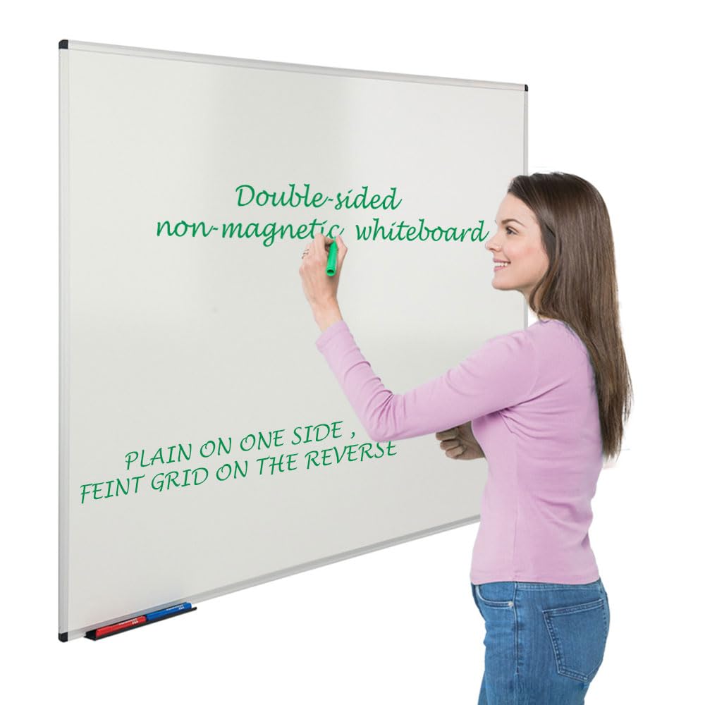 Aluminium Frame Whiteboard, Non-Magnetic Dry-Wipe Surface, 120 x 120 cm, Feint Grid on one Side Supports Writing, Clip-on Pentray- Ideal for Office, School, Healthcare, Office โ image 1