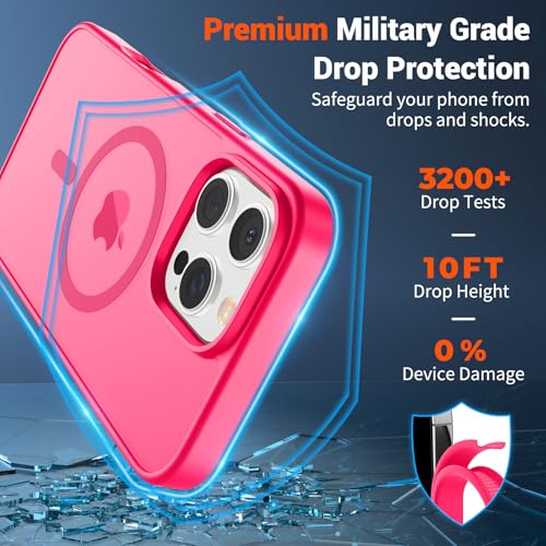 Image of SUPFINE Magnetic for iPhone 16 Pro Case (Compatible with MagSafe) (Military Grade Drop Protection) Slim Translucent Matte Shockproof with Anti-Fingerprint Phone Case,Hot Pink