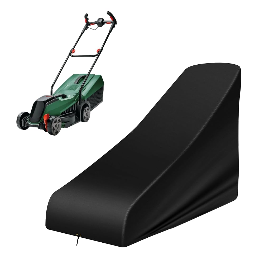 Rasenmäher Abdeckung Wetterfest, Universal Rasenmäher Abdeckhaube 140 x 56 x 103 cm, Schubmäher-Abdeckung mit verstellbarem Kordelzug für Rasentraktor Abdeckplane