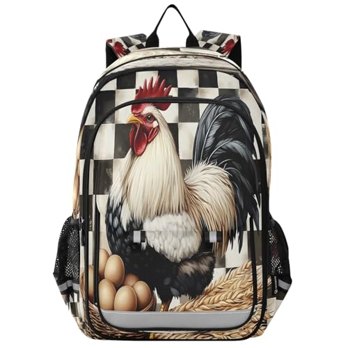 Kids Backpacks School Daypack College Bag Bookbag for Boys Girls Rooster Chessboard