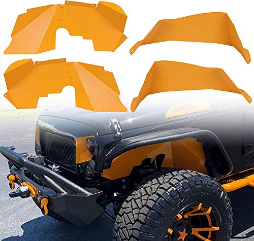 ECOTRIC Front & Rear Inner Fender Liners Compatible with 2007-2018 Jeep Wrangler JK & JKU 2WD/4WD Bolt-on Style Mud Splash Guards Wheel Well Cover Powder Coated Steel Yellow