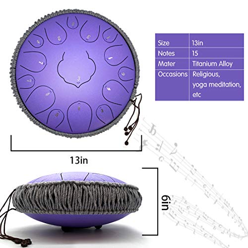 Steel Tongue Drum, 15 Notes 13 Inches Percussion Instrument D-Key Handpan Drum (Lavender) #TOP1