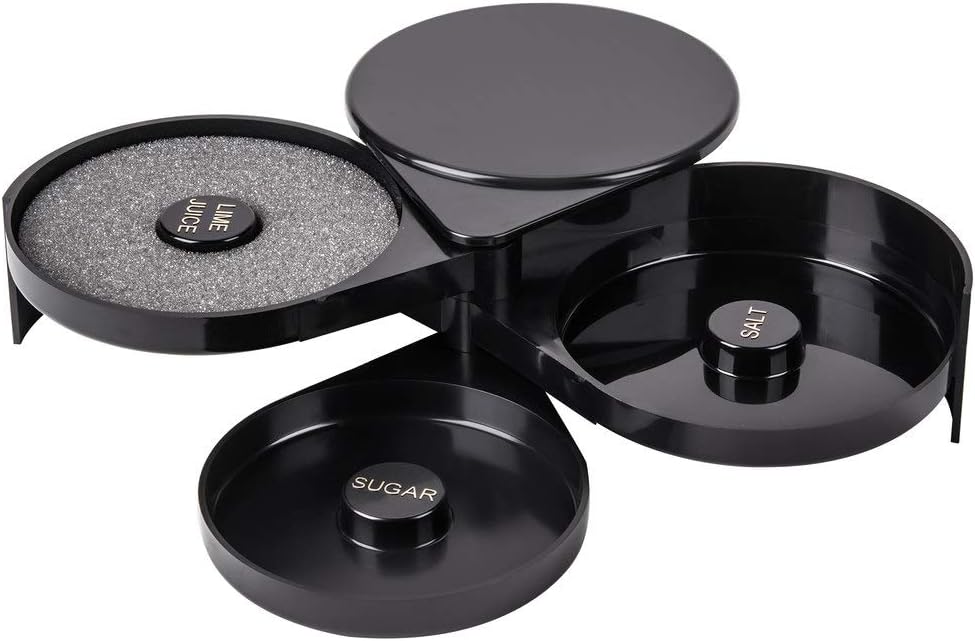 Tezzorio Glass Rimmer/Margarita Salter with 3 Compartments and Sponge - Perfect Bar Rimmer for Bloody Mary, Gimlet, and More - Easy to Use and Clean - Ideal for Home and Professional Bars