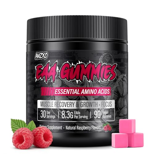 EAA Gummies - 2:1:1 BCAA Formula (8300mg) - Essential Amino Acids for Muscle Recovery & Endurance - Non-GMO Gluten Free Sugar Free Vegetarian Raspberry Flavor - 90 Count