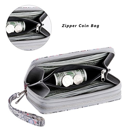 Double Zipper Wallet for Woman Clutch Purse with Cell Phone Holder for Smartphone/Card/Coin/Cash3