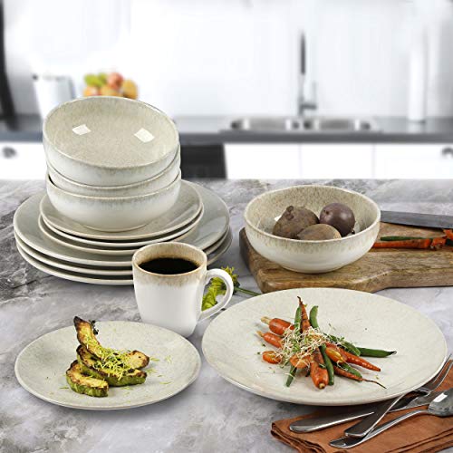 Gibson Elite Kashmir Round Reactive Glaze Stoneware Dinnerware Set, Service For Four (16Pcs), Sand #TOP5