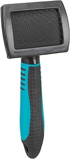 TRIXIE Softbürste mit weichen Metallborsten - gummierter Kunststoffgriff - für Lockhaar, Langhaar, Kurzhaar und Rauhaar - schwarz/blau - 7 x 16 cm - 24131