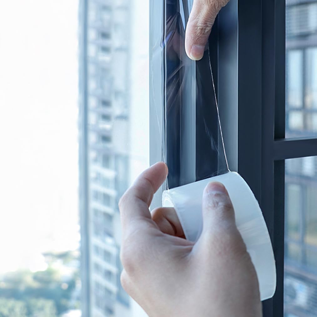 Transparent Window Weather Sealing Tape, 2 inch x 66 Ft, Clear Window Insulation Sealing Tape, Draft Stopper Adhesive Tape for Window Door Shower, No Residue
