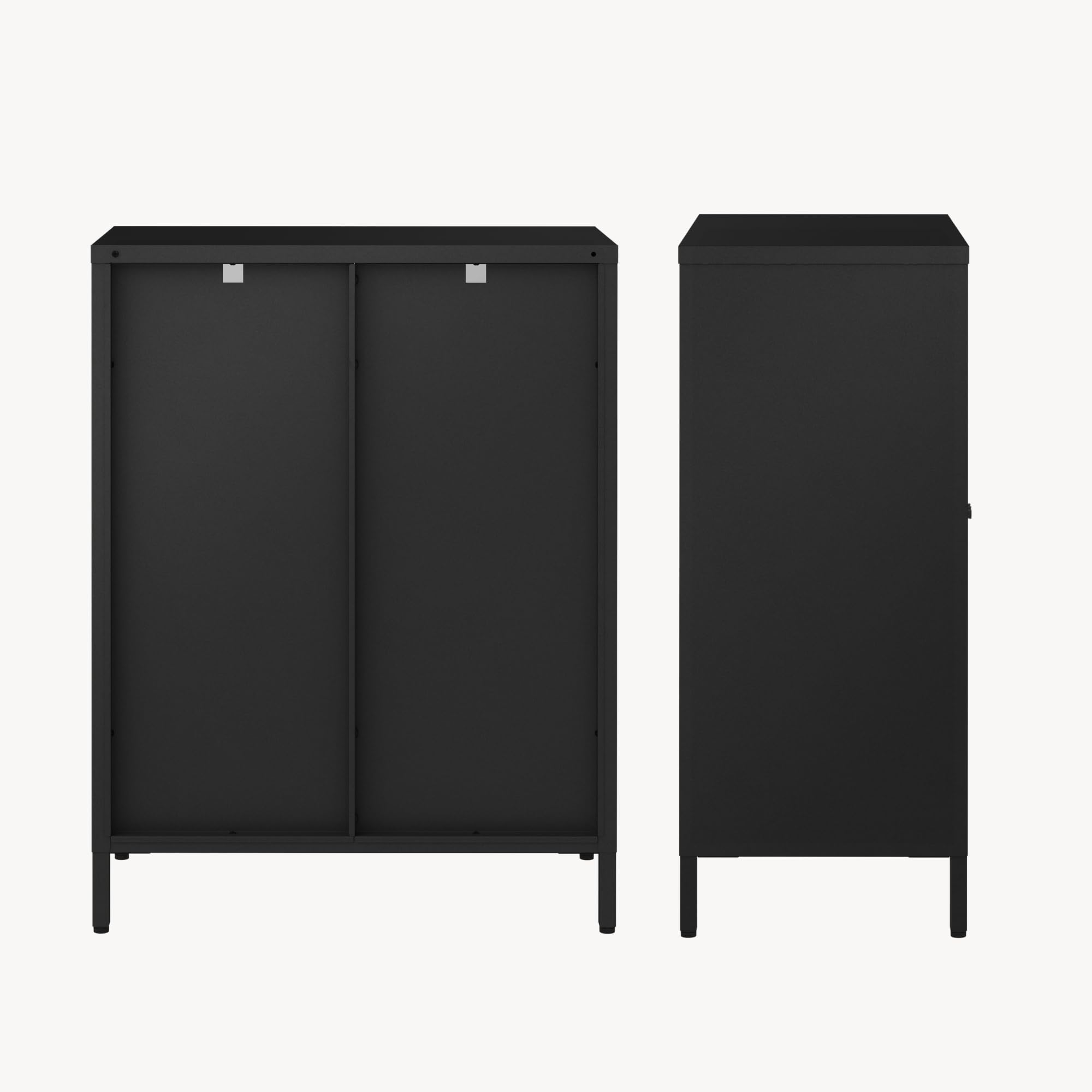 [en.casa] Comò con Ante in Vetro Scanalato Credenza in Acciaio per Soggiorno Mobile Vetrinetta con Scomparto Diviso 84x64x35 cm Nero
