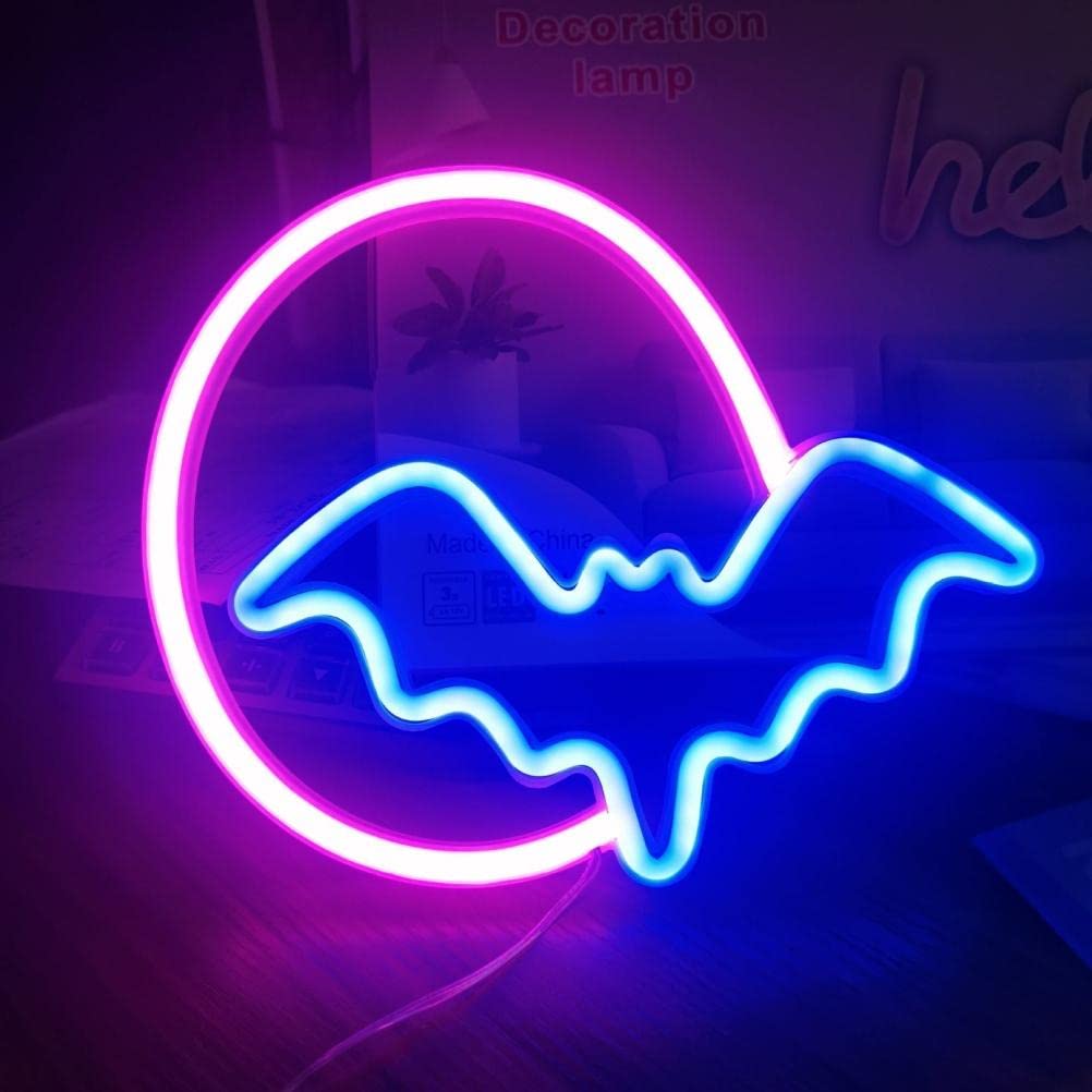 Halloween Neon Signs Moon and Bat LED Neon Lights USB/Battery Powered Neon Light Sign Decor for Christmas Bar Wedding Party