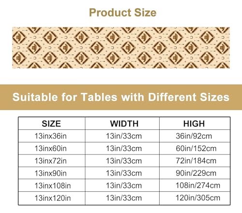 Image of Western Cowboy Table Runner, Aztec Geometric Horseshoe Hat Pattern Linen, Rustic Beige Dining Decor for Farmhouse Kitchen 13x72 Inch