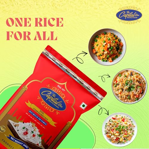 Image of The Capital XXXL Steam Basmati Rice - 26Kg Naturally Aromatic Extra Long-Grain Rice | Premium Aged & Non-Sticky for Biryani, Pulao & Daily Meals