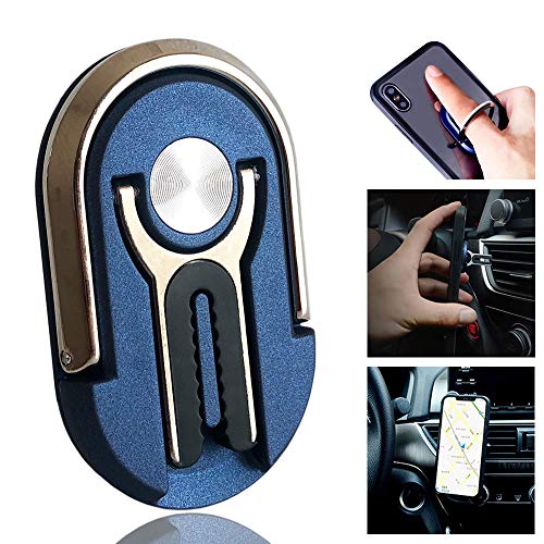 3 in 1 Universal Air Vent Car Phone Mount and Finger Grip Phone Ring Kickstand Holder-360°Rotation & 90°Flip Metal Cell Phone Stand Compatible with All Smartphone (Blue)